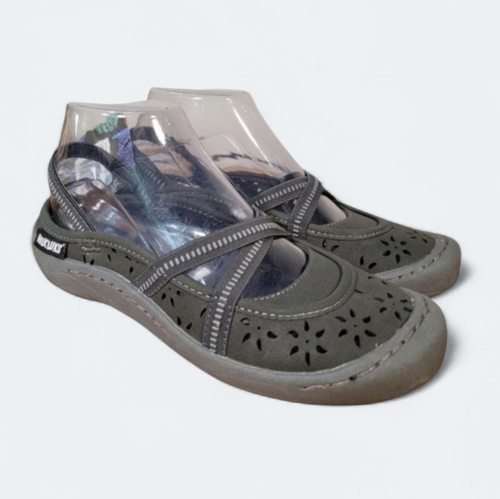 NEW Muk Luks Erin Dark Gray Sling Back Mary Jane Flats Size 6